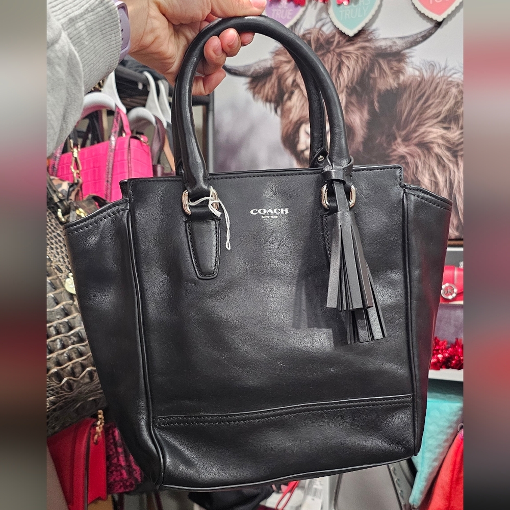 Coach Black Leather Handbag with Tassel